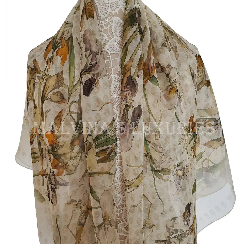 ALEXANDER MCQUEEN SCARF WILD IRIS SKULL PRINT SILK 54